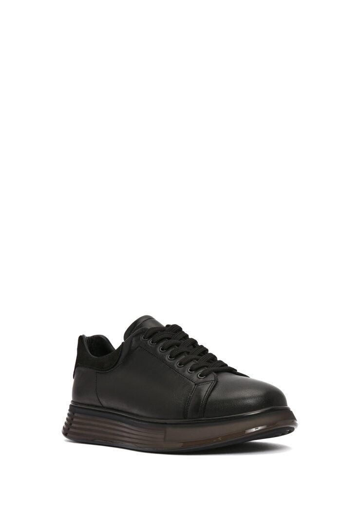 Sneaker Lëkure e Zezë me Lidhëse e Trashë me Tabane për Burra - Image 6