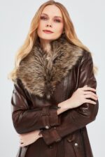 Rhoda Trenchkot Lëkure Kafe me Gëzof për Femra - Image 5
