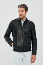 Neymar Xhaketë Lëkure e Zezë Slim Fit e Shkurtër për Burra - Image 2
