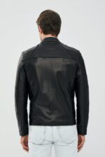 Neymar Xhaketë Lëkure e Zezë Slim Fit e Shkurtër për Burra - Image 3