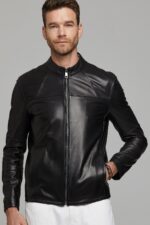 Neymar Xhaketë Lëkure e Zezë Slim Fit e Shkurtër për Burra - Image 5
