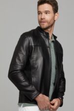 Neymar Xhaketë Lëkure e Zezë Slim Fit e Shkurtër për Burra - Image 6