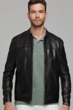 Neymar Xhaketë Lëkure e Zezë Slim Fit e Shkurtër për Burra - Image 7