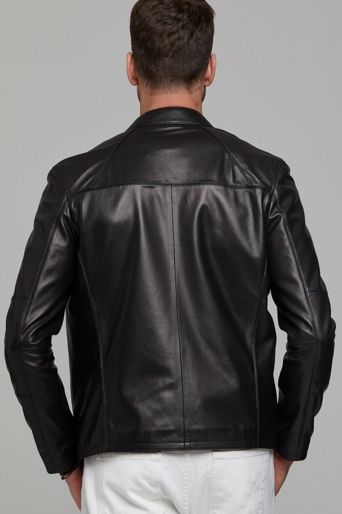 Neymar Xhaketë Lëkure e Zezë Slim Fit e Shkurtër për Burra - Image 8