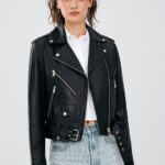 Newage Xhaketë Lëkure e Zezë Slim Fit Biker për Femra