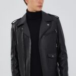 Carter Xhup Lëkure e Zezë Biker për Burra