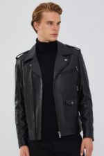 Carter Xhup Lëkure e Zezë Biker për Burra
