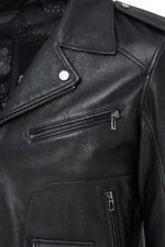 Carter Xhup Lëkure e Zezë Biker për Burra - Image 11