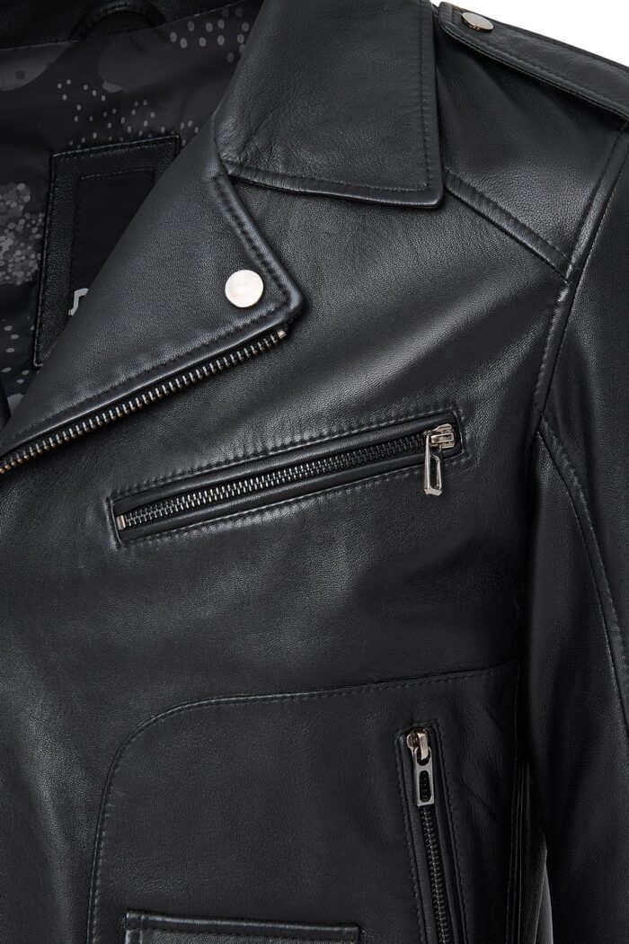 Carter Xhup Lëkure e Zezë Biker për Burra - Image 11