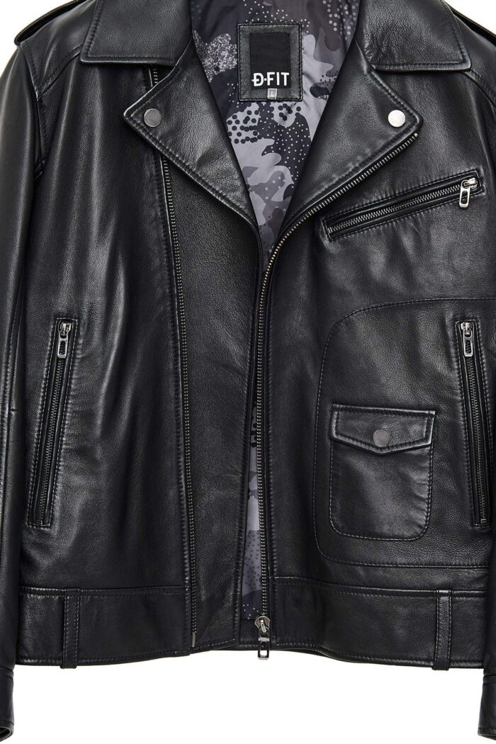 Carter Xhup Lëkure e Zezë Biker për Burra - Image 12