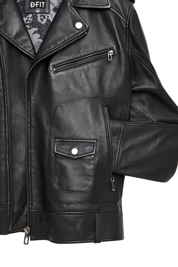 Carter Xhup Lëkure e Zezë Biker për Burra - Image 14