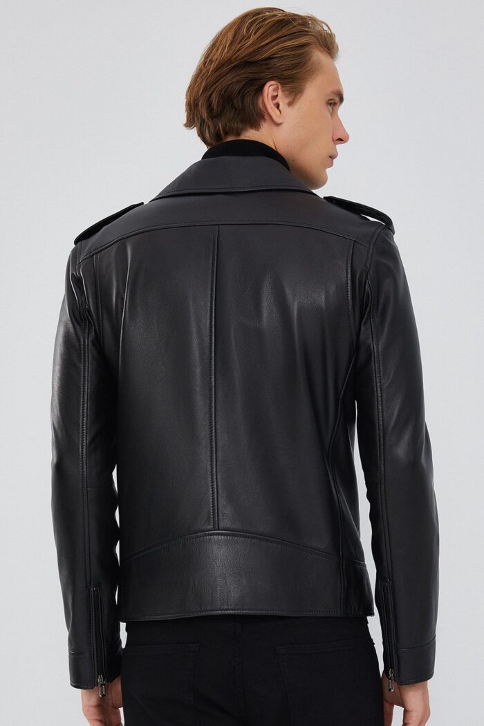 Carter Xhup Lëkure e Zezë Biker për Burra - Image 4