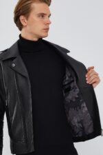 Carter Xhup Lëkure e Zezë Biker për Burra - Image 6