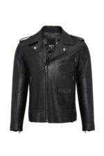 Carter Xhup Lëkure e Zezë Biker për Burra - Image 9