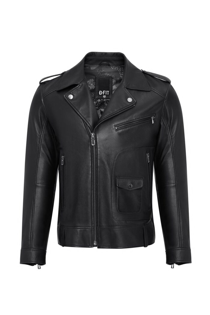 Carter Xhup Lëkure e Zezë Biker për Burra - Image 9