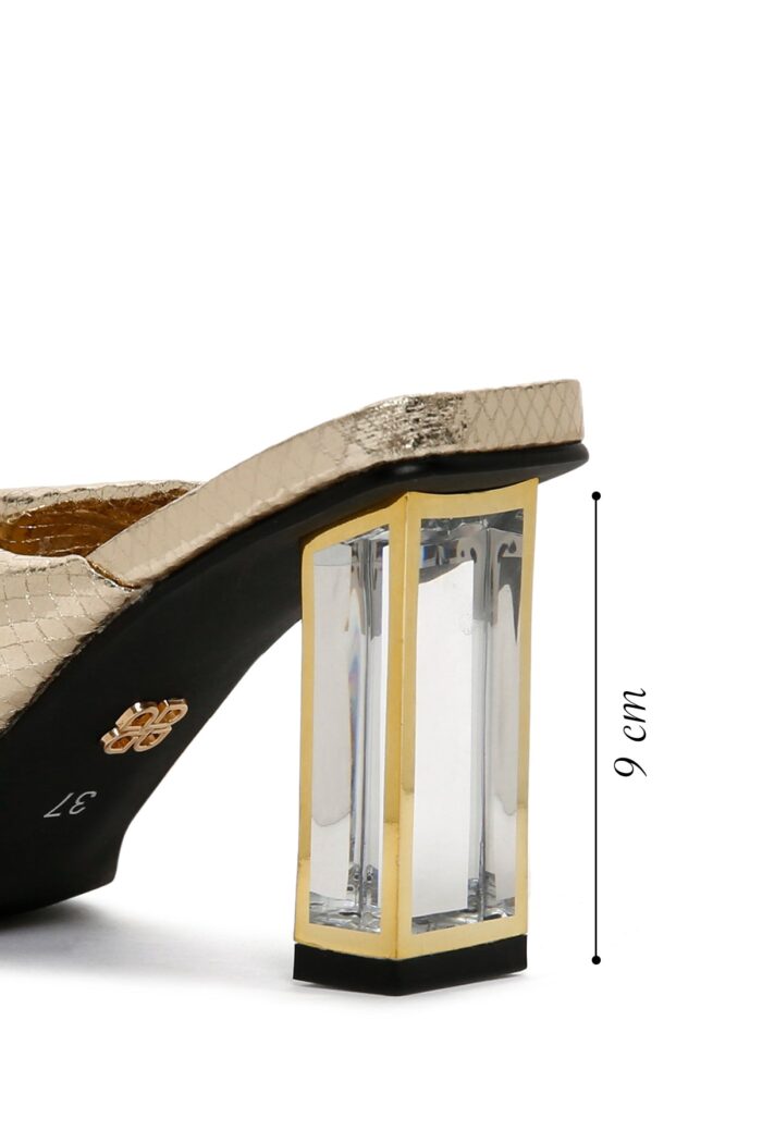 Pantofla Argjend Transparente e Trashë me Takë Metalike për Femra - Image 4