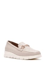 Loafer Lëkure Krem me Kopsë Comfort për Femra - Image 6