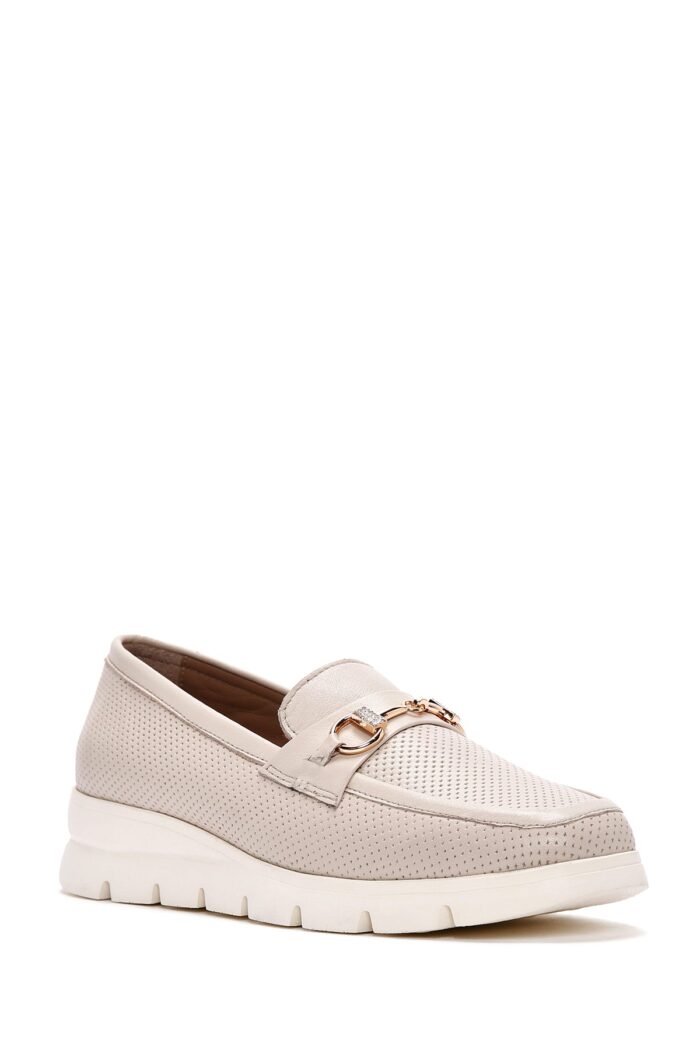 Loafer Lëkure Krem me Kopsë Comfort për Femra - Image 6