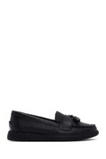 Loafer Lëkure e Zezë me Xhufkë Comfort për Femra