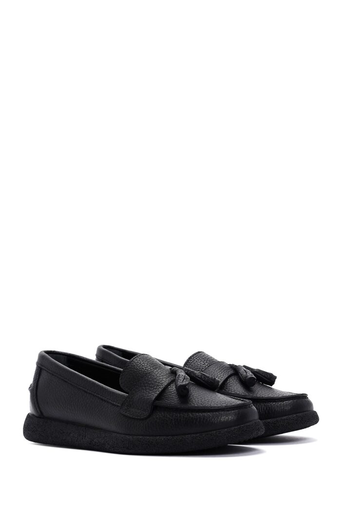 Loafer Lëkure e Zezë me Xhufkë Comfort për Femra - Image 3