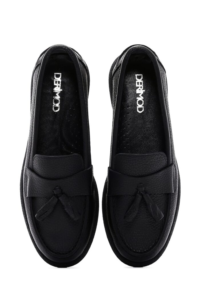 Loafer Lëkure e Zezë me Xhufkë Comfort për Femra - Image 6
