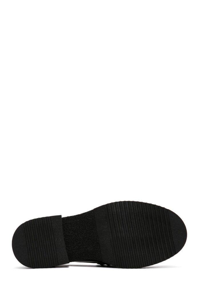 Loafer Lëkure e Zezë me Kopsë e Trashë me Tabane Maskulin për Femra - Image 4