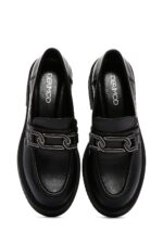 Loafer Lëkure e Zezë me Kopsë e Trashë me Tabane Maskulin për Femra - Image 6