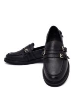 Loafer Lëkure e Zezë me Kopsë Maskulin për Femra - Image 12