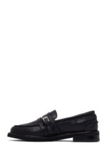 Loafer Lëkure e Zezë me Kopsë Maskulin për Femra - Image 5