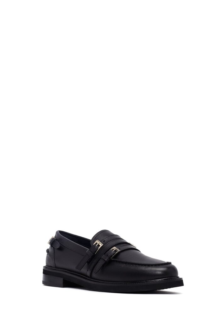 Loafer Lëkure e Zezë me Kopsë Maskulin për Femra - Image 8