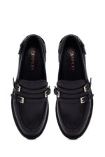 Loafer Lëkure e Zezë me Kopsë Maskulin për Femra - Image 9