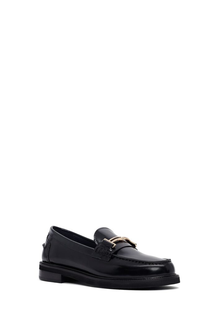 Loafer Lëkure e Zezë me Kopsë Maskulin për Femra - Image 6