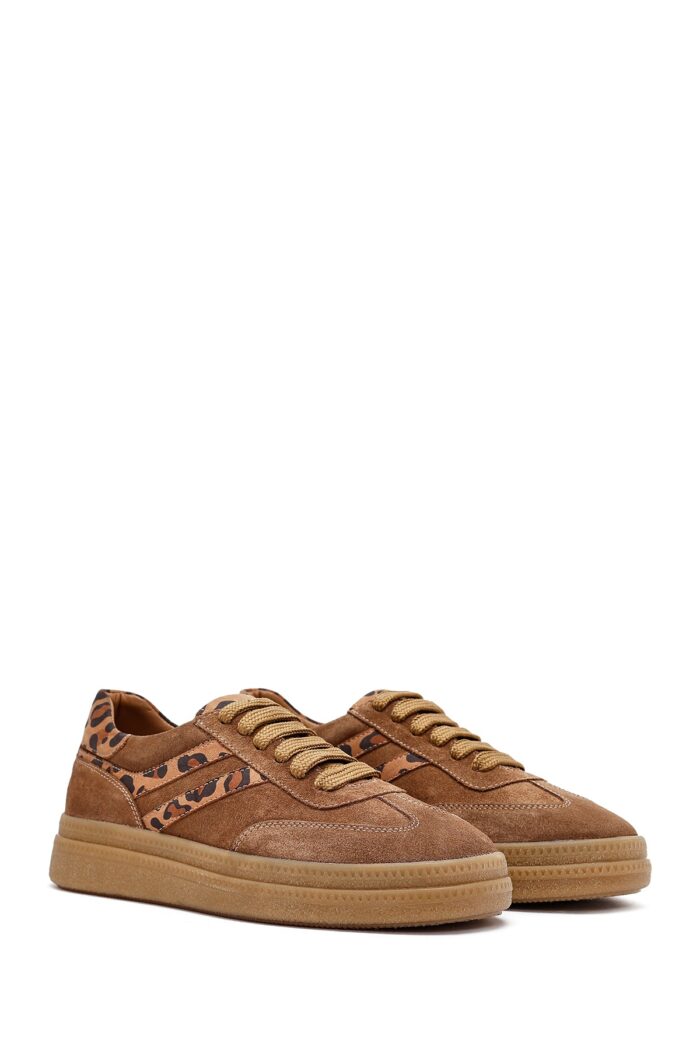 Sneaker Lëkure Tabako me Lidhëse për Femra - Image 3