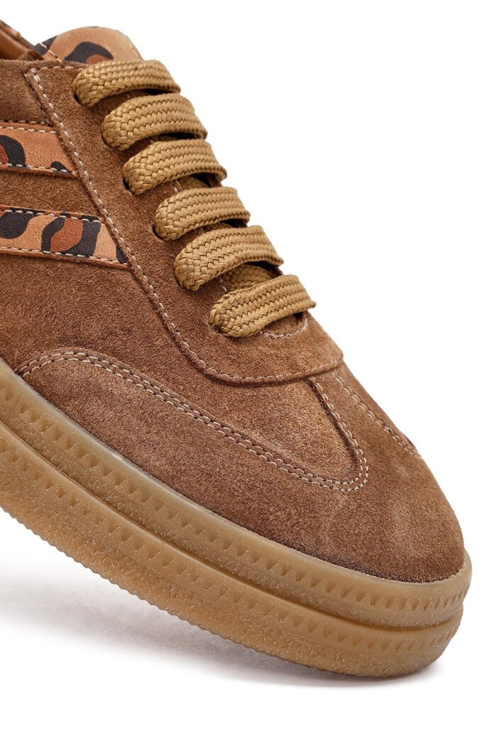 Sneaker Lëkure Tabako me Lidhëse për Femra - Image 9