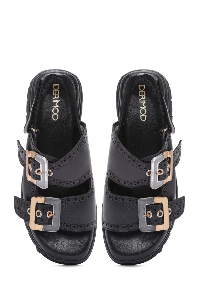 Sandale Lëkure me Kopsë me Rrip e Trashë me Tabane për Femra - Image 7