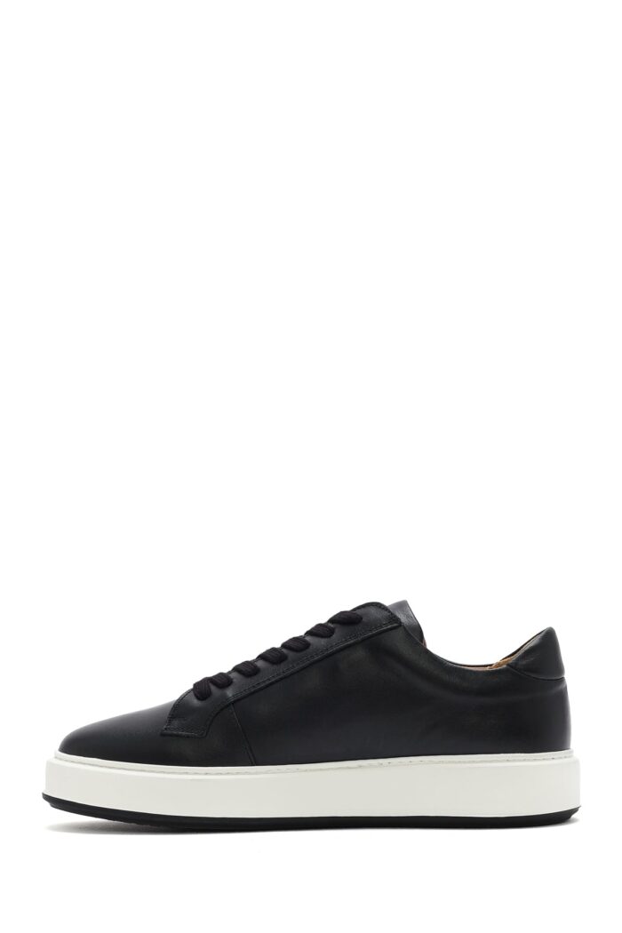 Sneaker Lëkure e Zezë e Trashë me Tabane me Lidhëse për Burra - Image 2