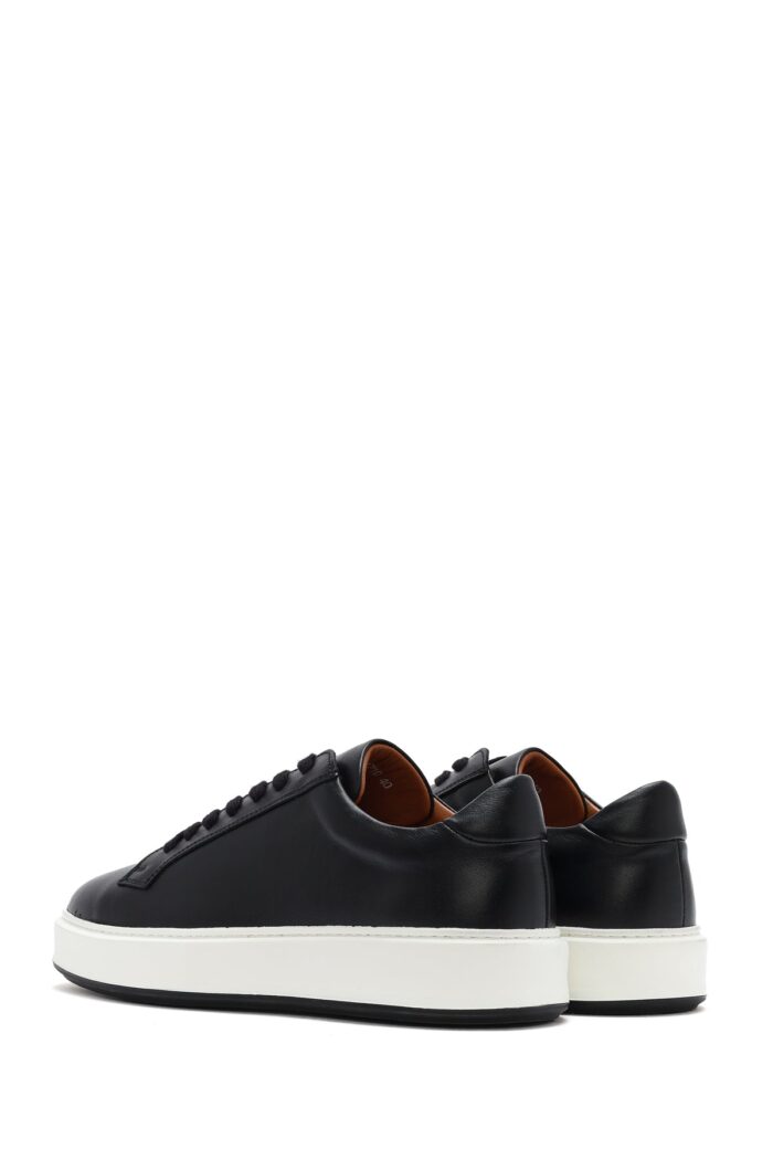 Sneaker Lëkure e Zezë e Trashë me Tabane me Lidhëse për Burra - Image 5