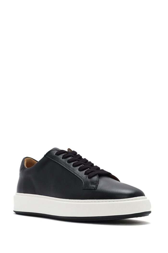 Sneaker Lëkure e Zezë e Trashë me Tabane me Lidhëse për Burra - Image 7