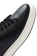 Sneaker Lëkure e Zezë e Trashë me Tabane me Lidhëse për Burra - Image 9