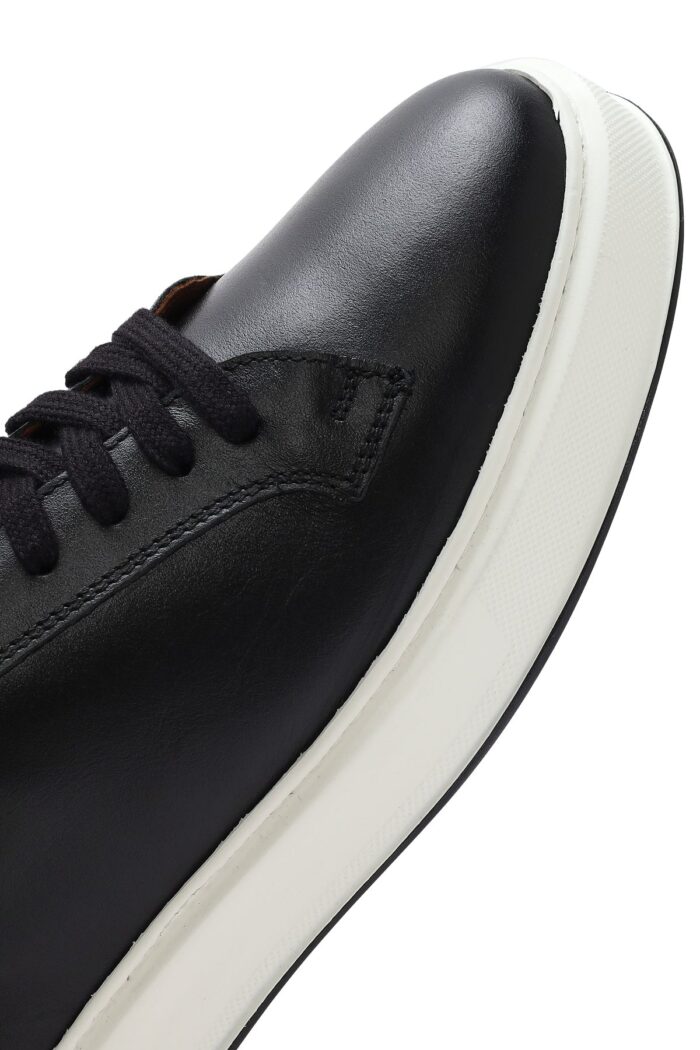 Sneaker Lëkure e Zezë e Trashë me Tabane me Lidhëse për Burra - Image 9