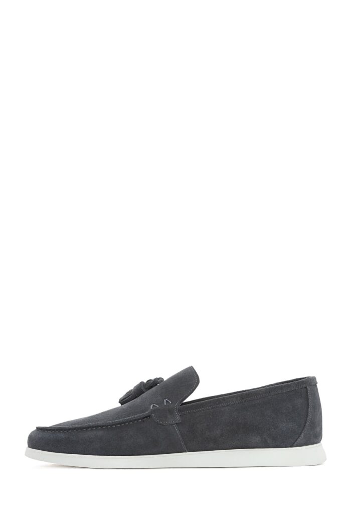 Loafer Lëkure Gri me Xhufkë Casual për Burra - Image 2