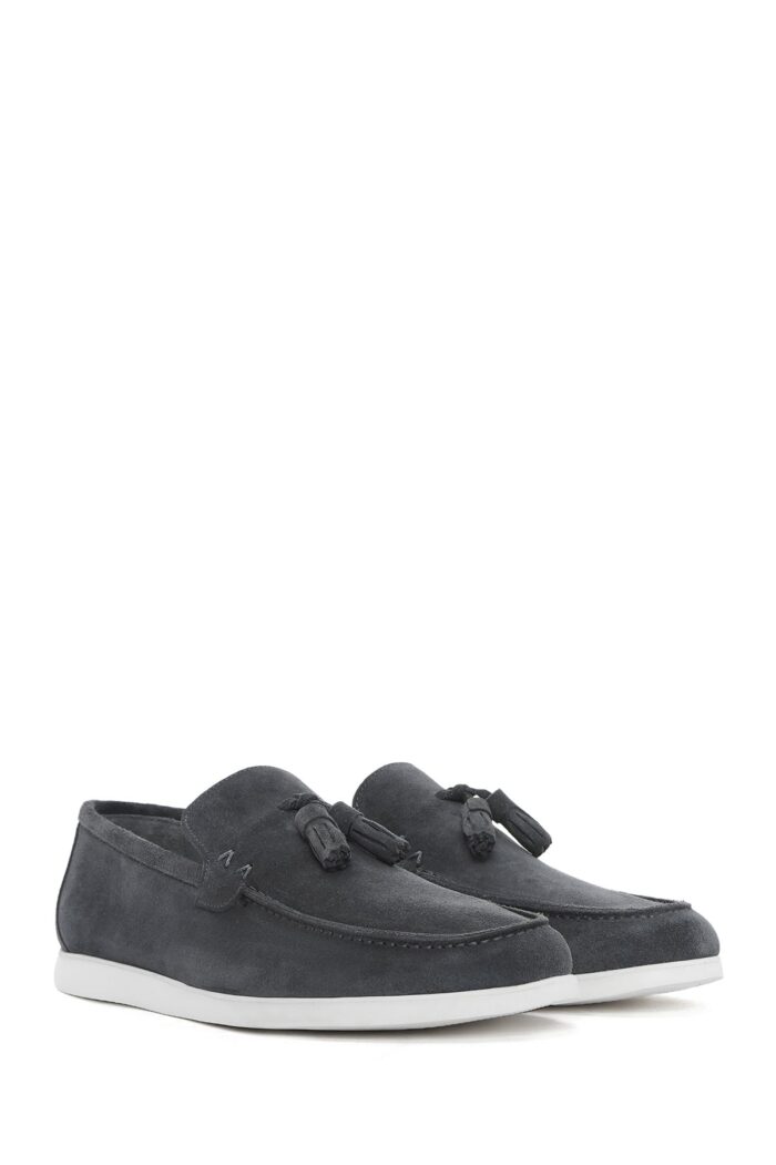 Loafer Lëkure Gri me Xhufkë Casual për Burra - Image 3