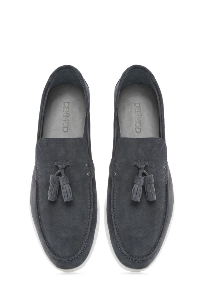 Loafer Lëkure Gri me Xhufkë Casual për Burra - Image 7