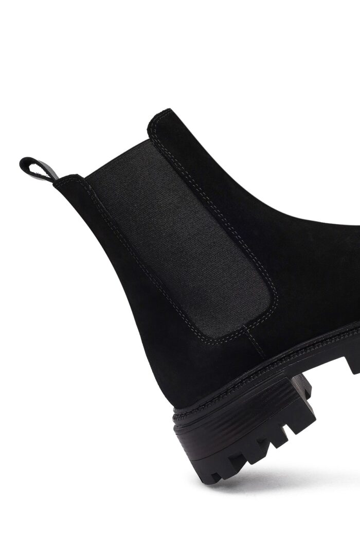 Çizme Chelsea prej lëkure suede për femra, e zezë, me shollë të trashë - Image 22