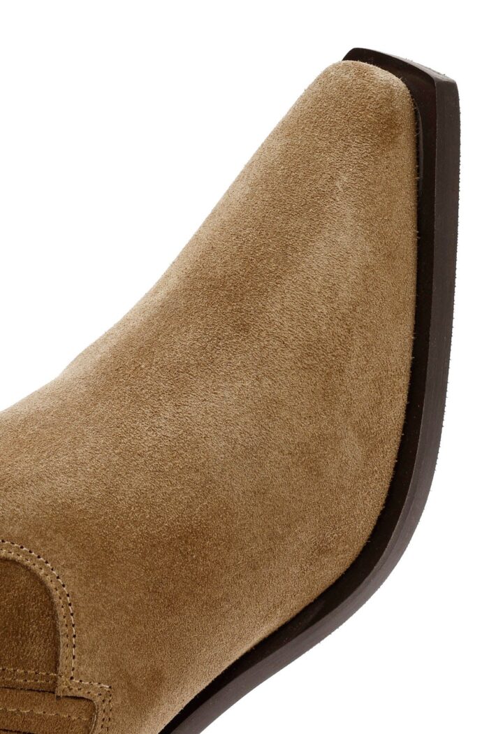 Çizme Lëkure Kafe e Trashë me Takë Kaubojse për Femra - Image 10