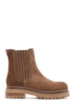 Çizme Chelsea prej lëkure suede për femra, taba