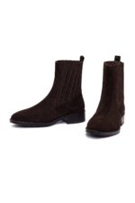 Çizme Chelsea prej lëkure suede për femra, kafe - Image 3