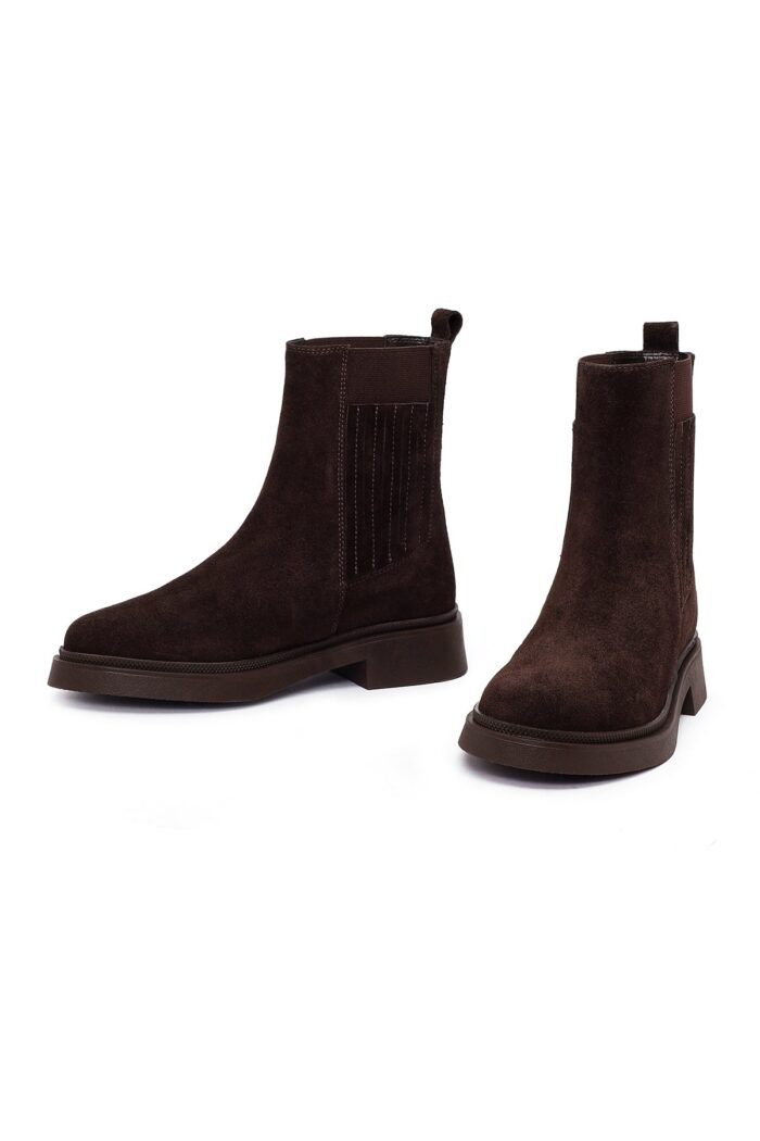 Çizme Chelsea prej lëkure suede për femra, kafe - Image 3