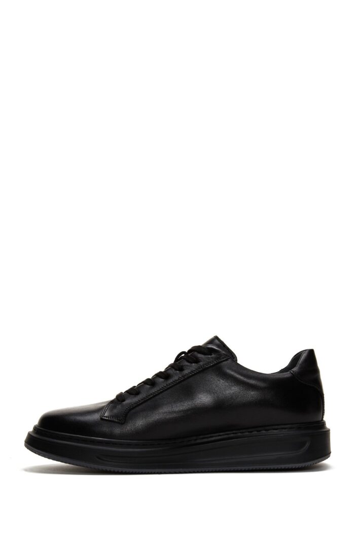 Sneaker Lëkure e Zezë me Lidhëse për Burra - Image 2