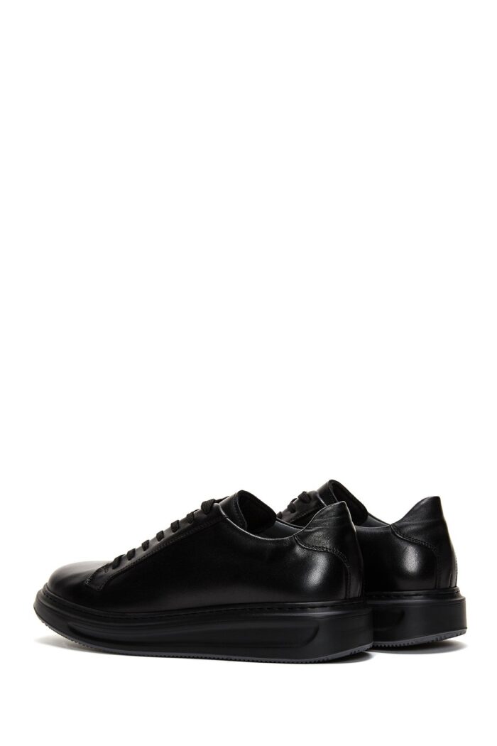 Sneaker Lëkure e Zezë me Lidhëse për Burra - Image 5